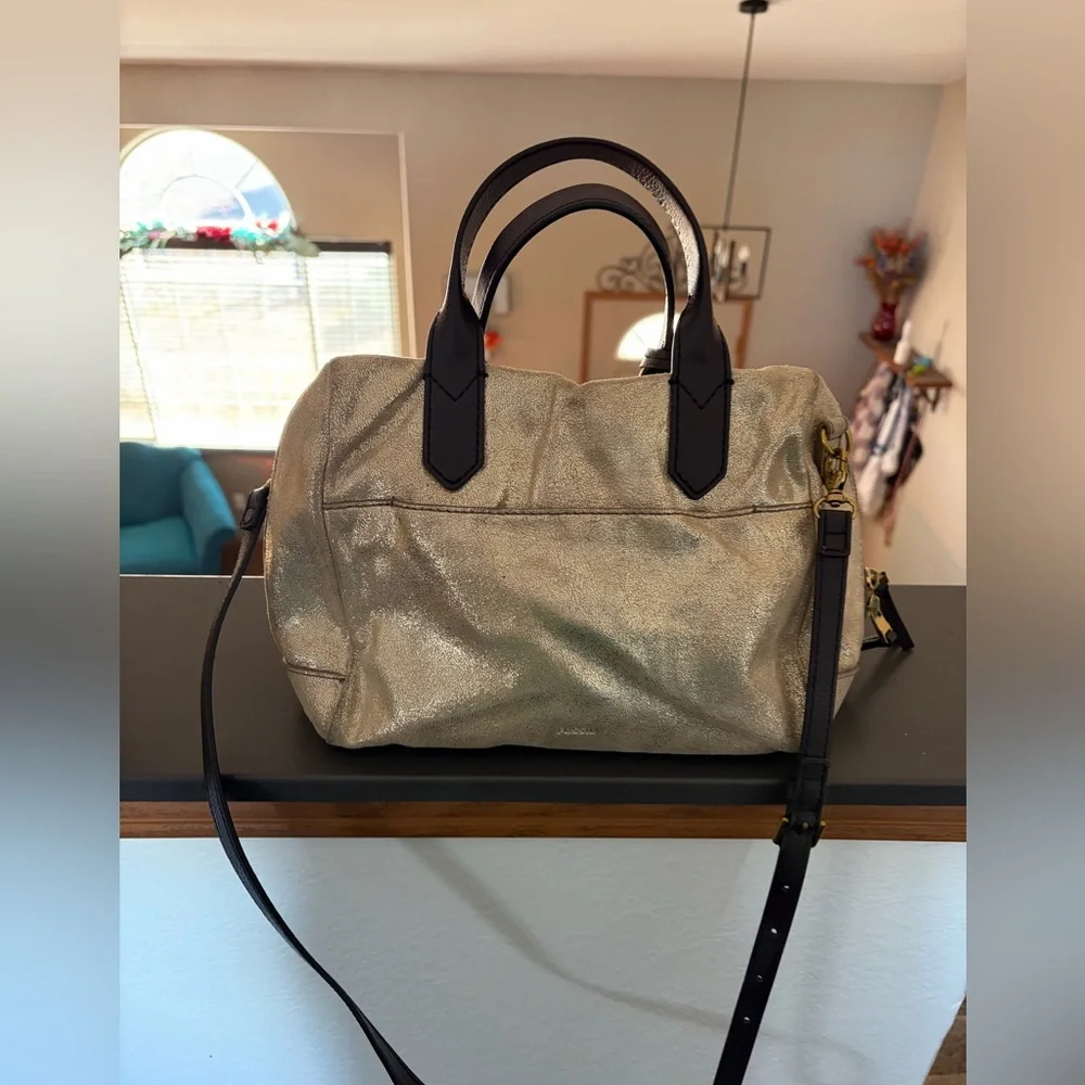 Fossil Gold Satchel with Black Accents - Picture 3 of 3